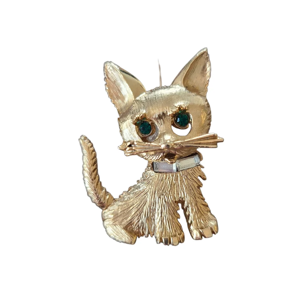 Vintage Pell Cat Brooch Pin, Gold Toned